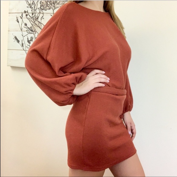 Open Back Tie Long Sleeve Mini Dress Sweater - Picture 6 of 8